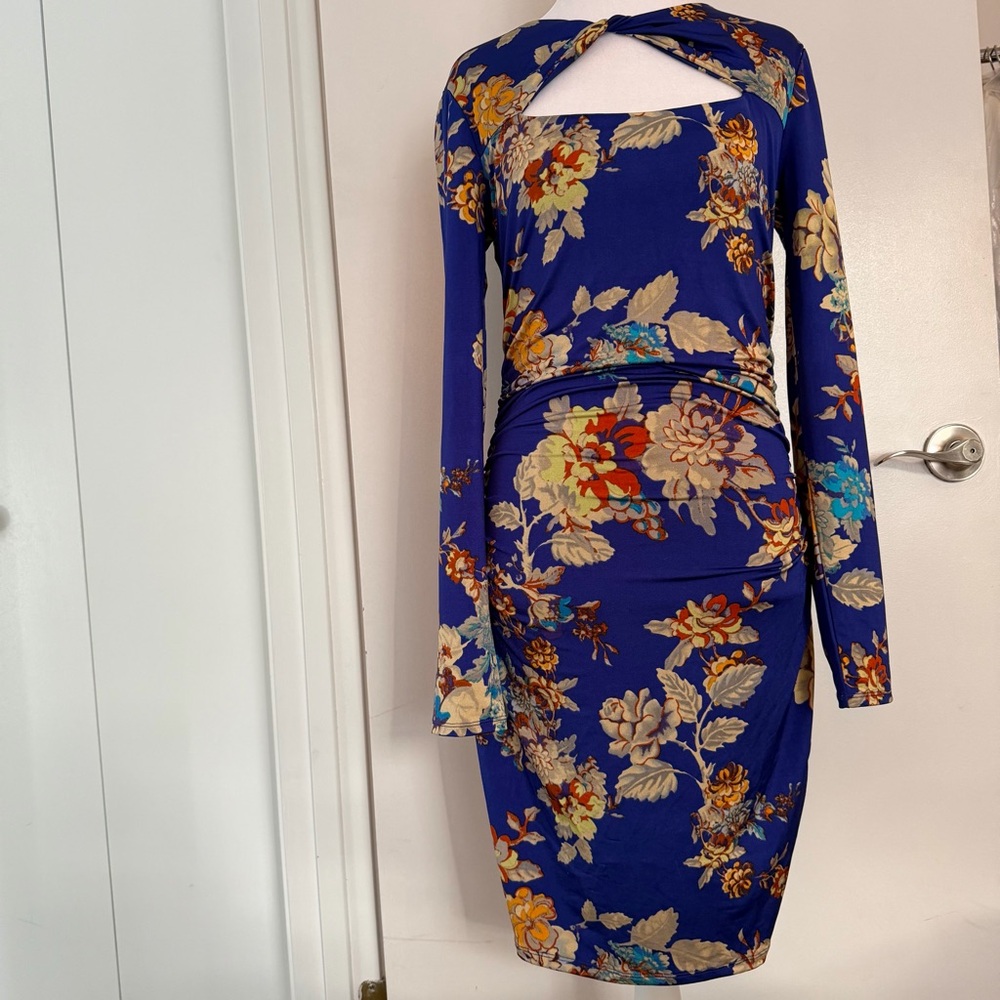 Guess Royal Blue Floral Long Sleeve Dress